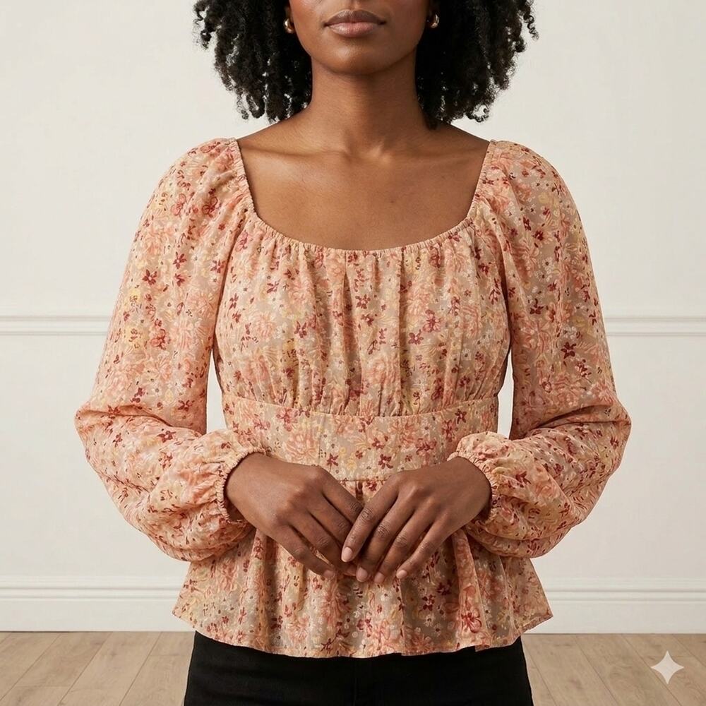 Planet Heart Tan/Pink Floral Blouse